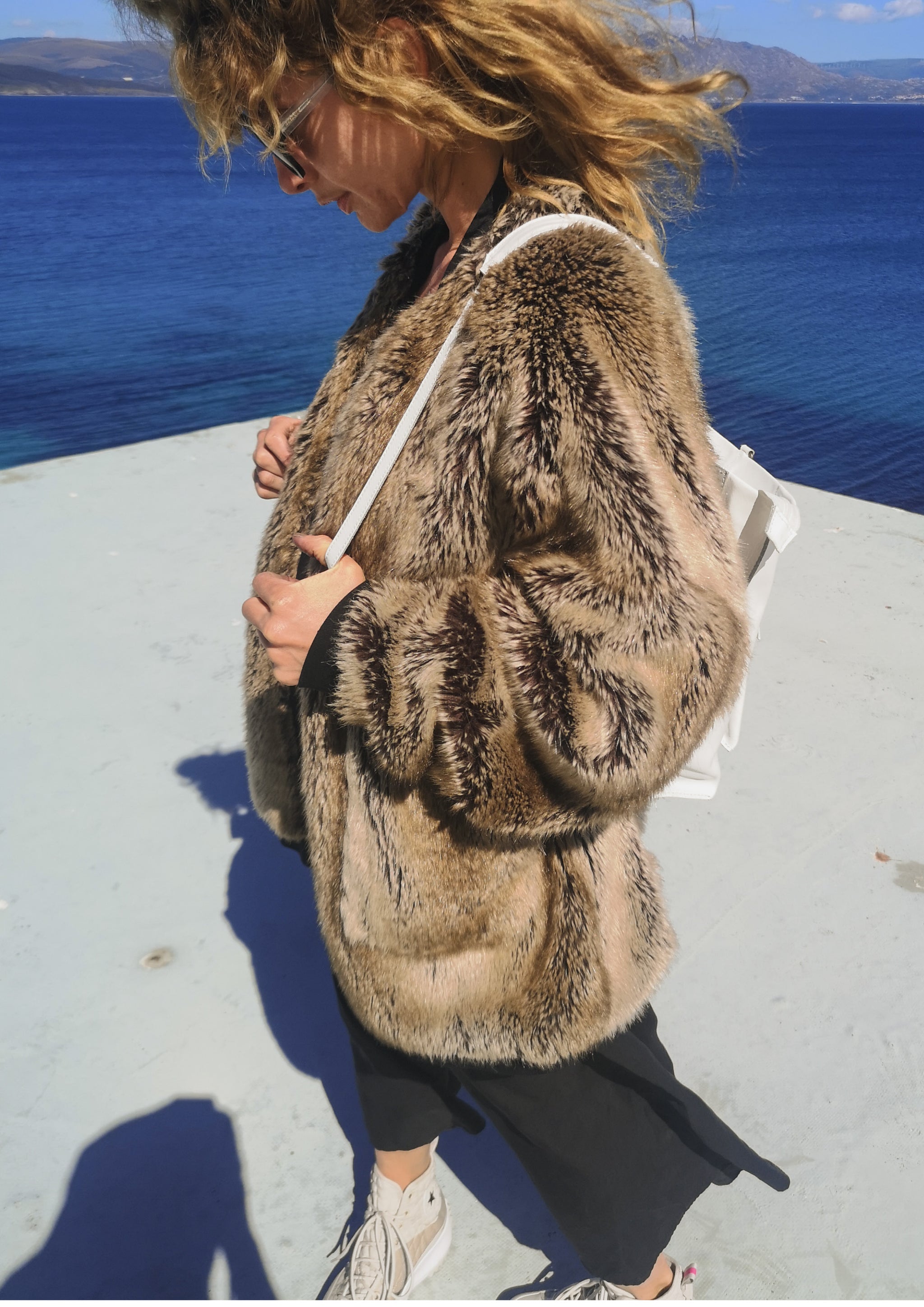 PILOT JACKET - FAUX RACOON black/beige - BERENIK