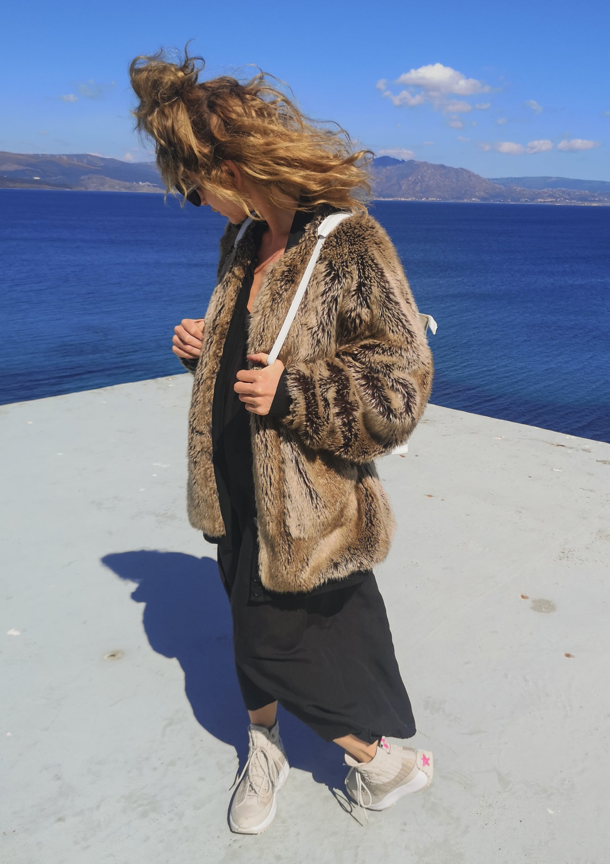 PILOT JACKET - FAUX RACOON black/beige - BERENIK