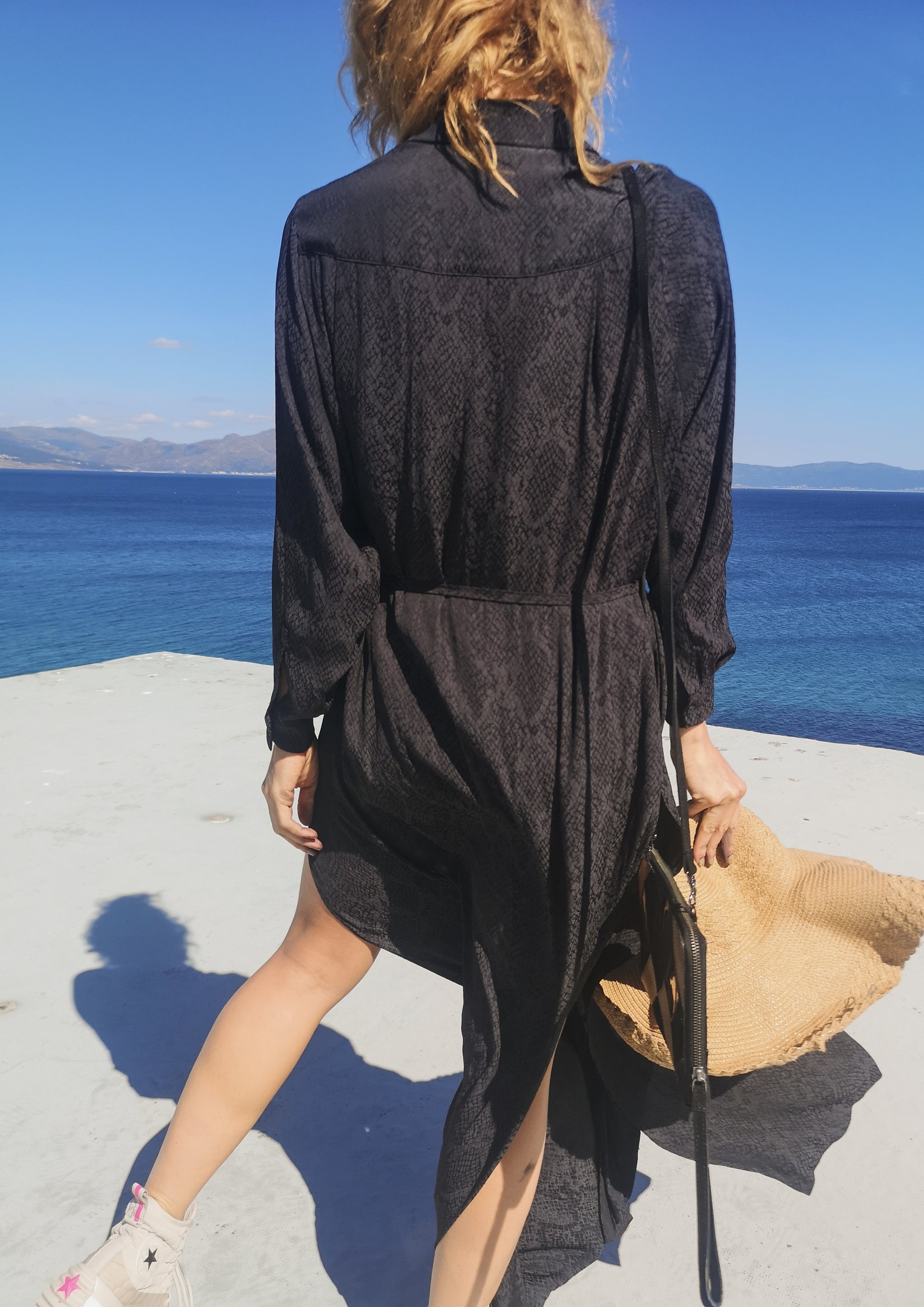 DRESS/CARDIGAN - JACQUARD SATIN black snake - BERENIK