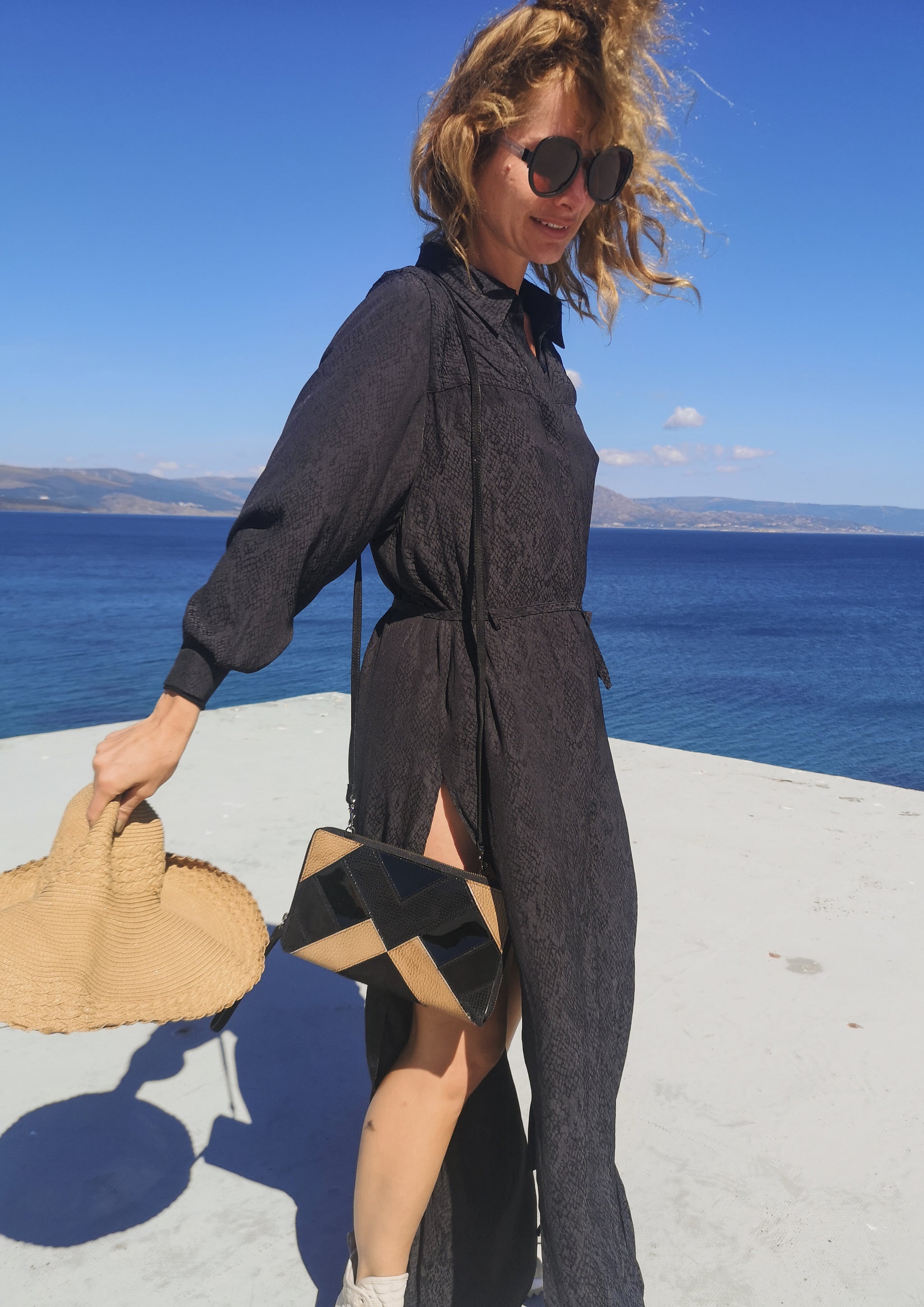 DRESS/CARDIGAN - JACQUARD SATIN black snake - BERENIK