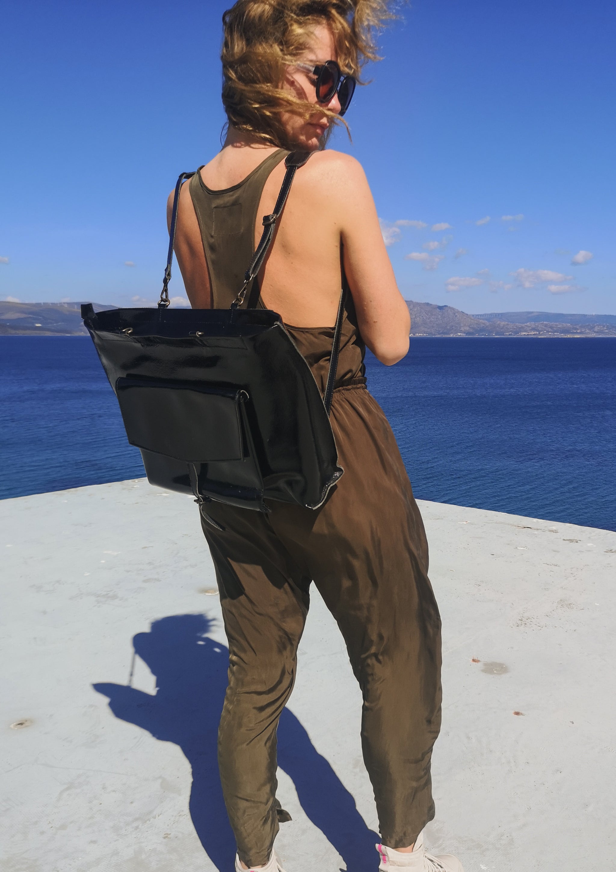 black patent leather ca6 backpack BERENIK
