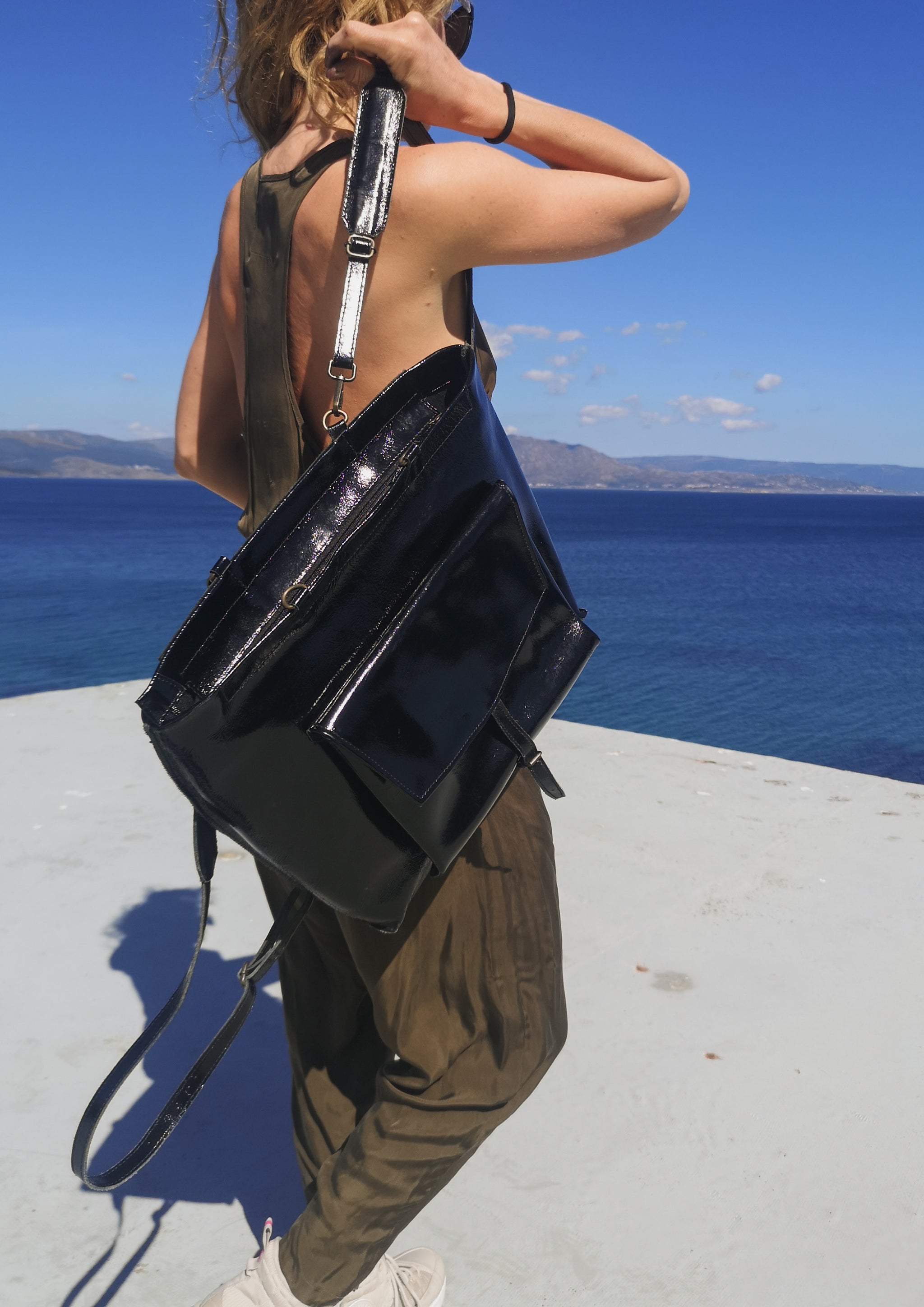 black patent leather backpack BERENIK