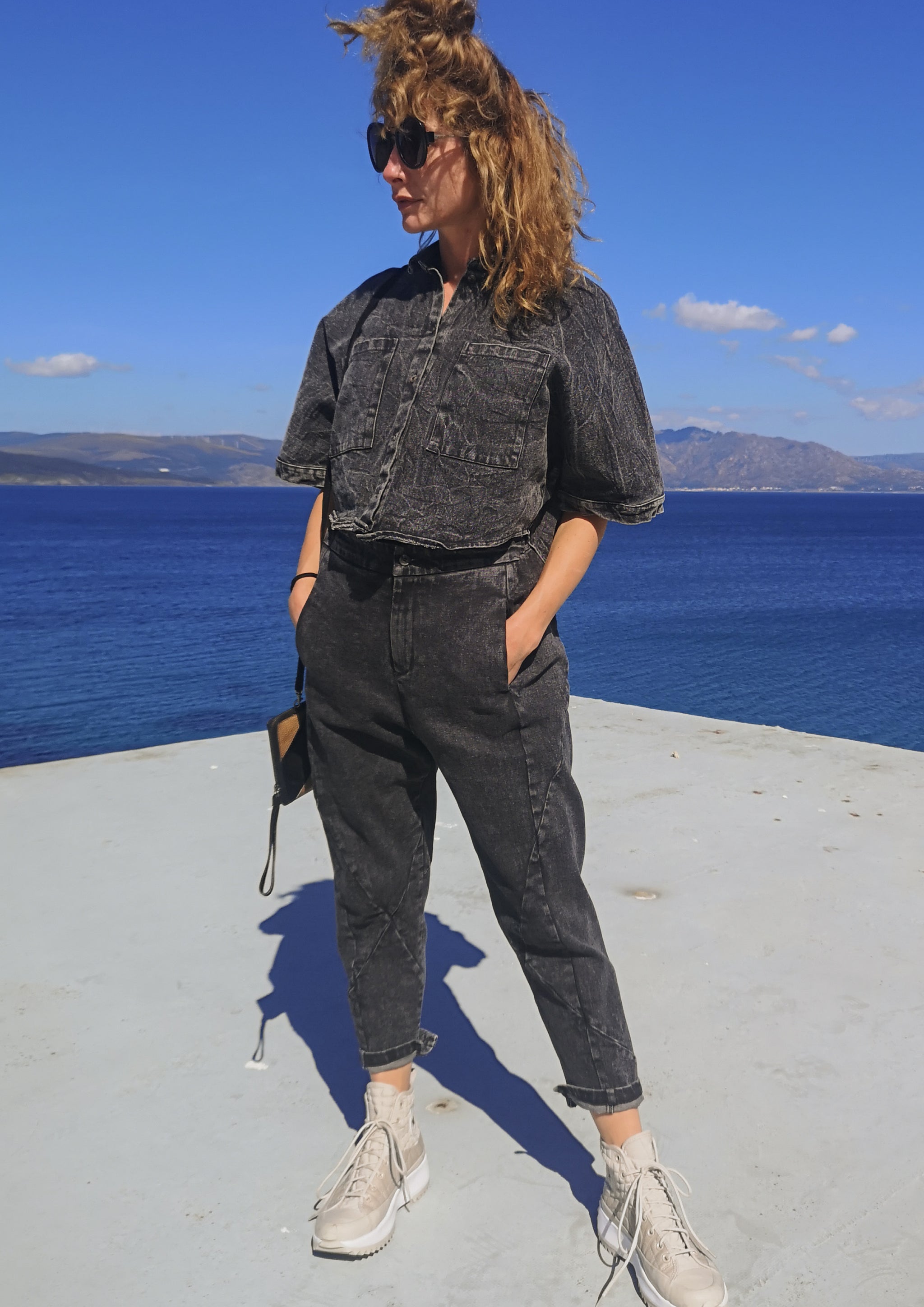 PANTS HIGH WAIST - DENIM washed black - BERENIK