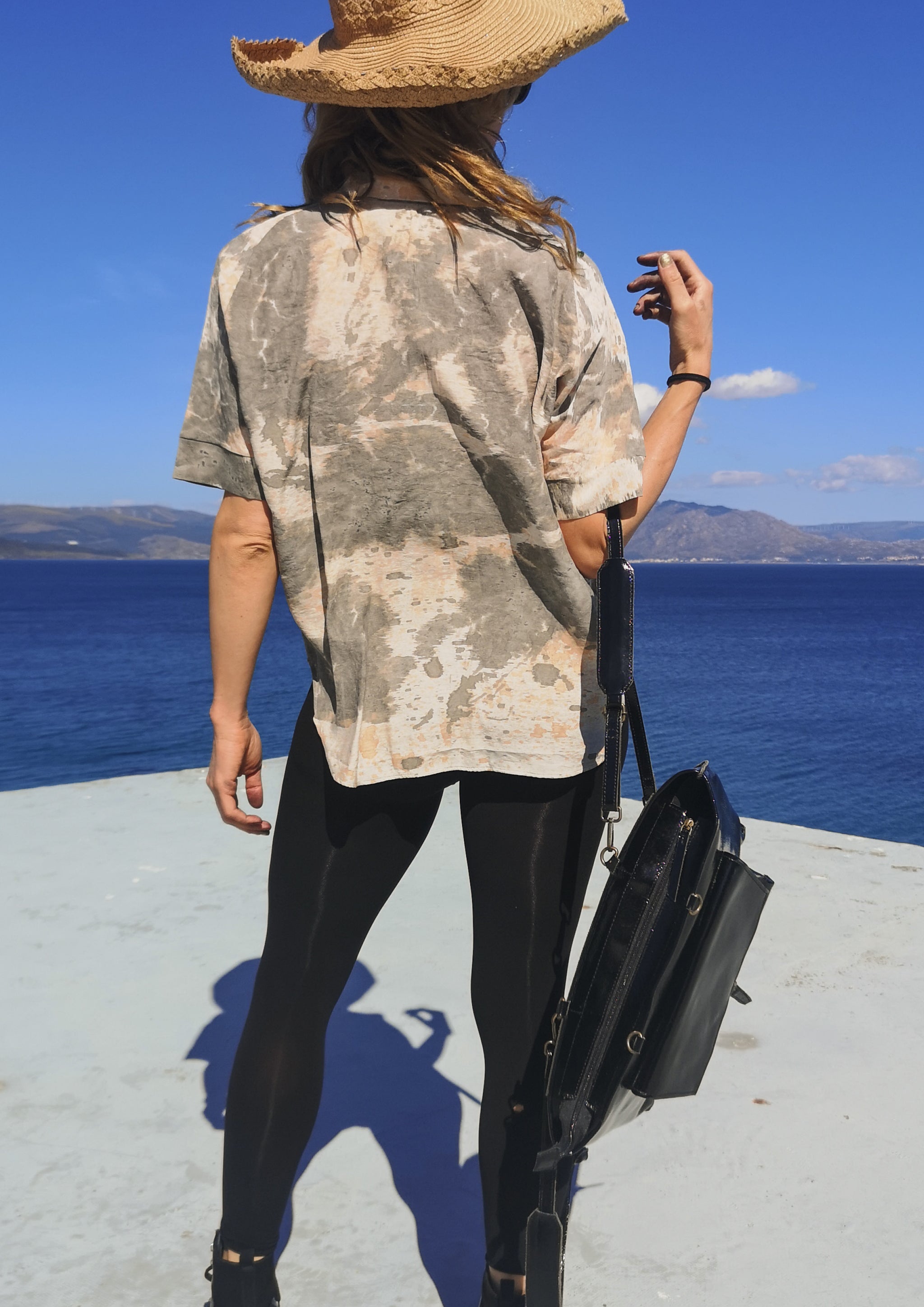 HOMEMADE - UNIQUE BLOUSE UNISEX - HAND PAINTED - grey / orange - BERENIK