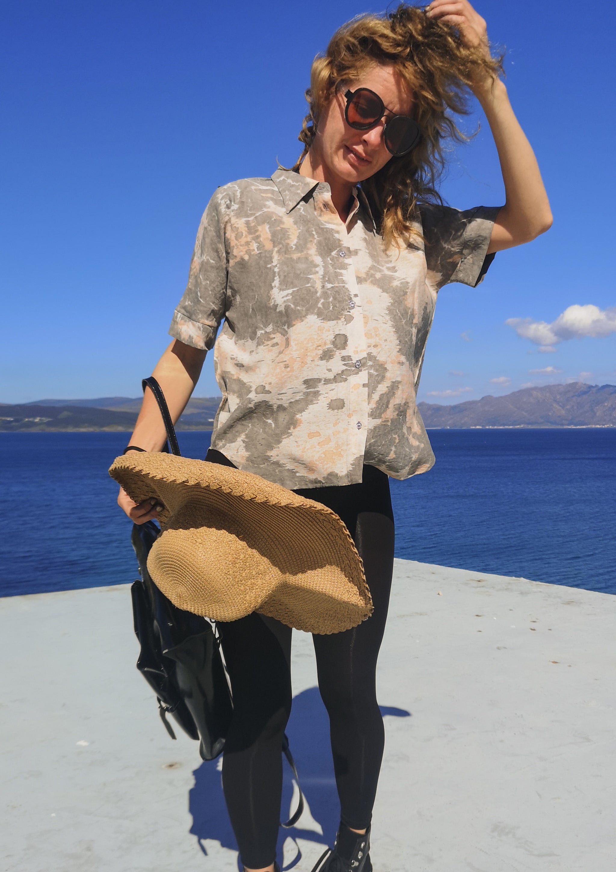 HOMEMADE - UNIQUE BLOUSE UNISEX - HAND PAINTED - grey / orange - BERENIK