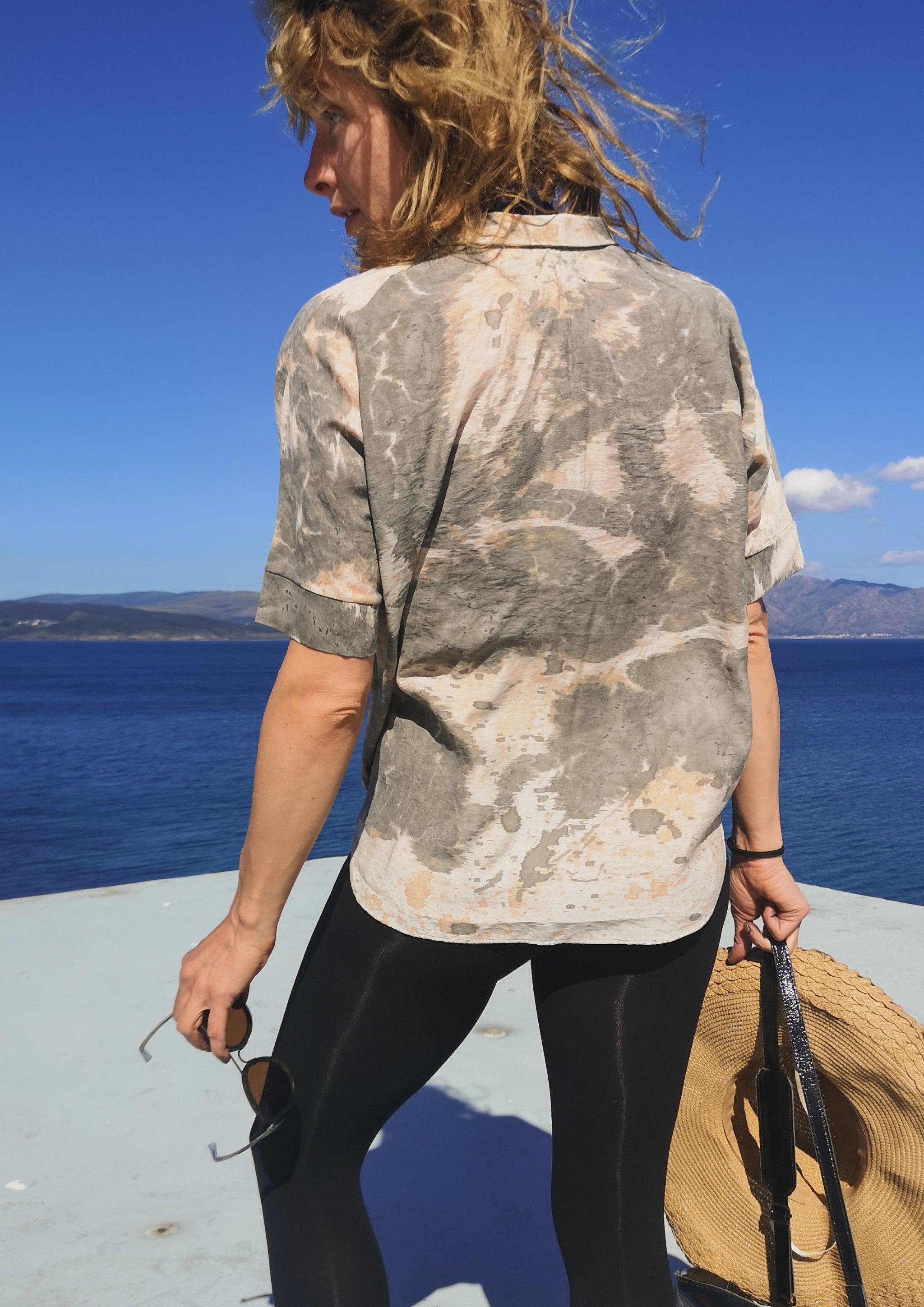 HOMEMADE - UNIQUE BLOUSE UNISEX - HAND PAINTED - grey / orange - BERENIK