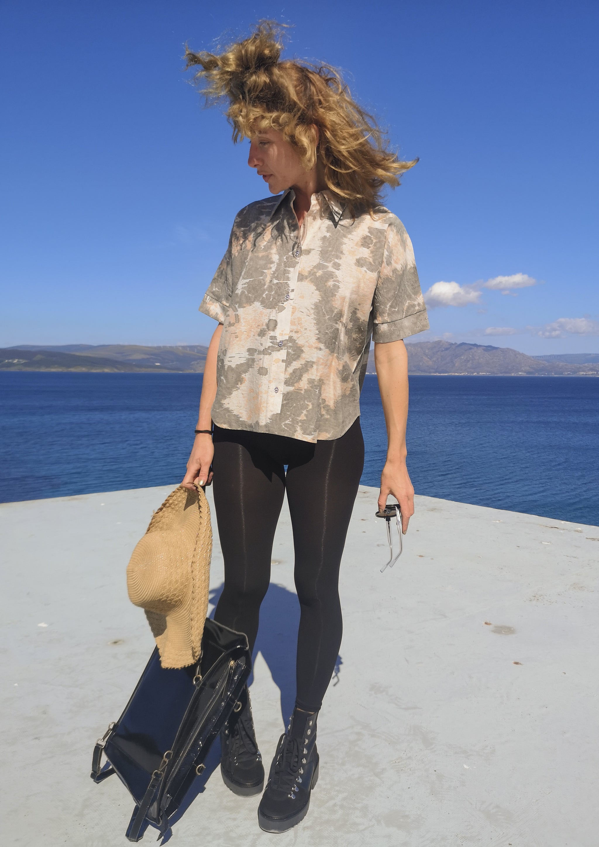 HOMEMADE - UNIQUE BLOUSE UNISEX - HAND PAINTED - grey / orange - BERENIK