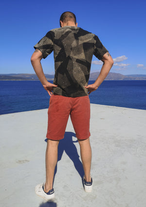 T-SHIRT UNISEX - COTTON JERSEY hand painted black / beige - BERENIK