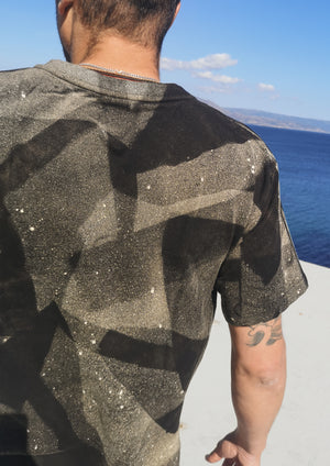 T-SHIRT UNISEX - COTTON JERSEY hand painted black / beige - BERENIK