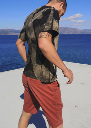 T-SHIRT UNISEX - COTTON JERSEY hand painted black / beige - BERENIK