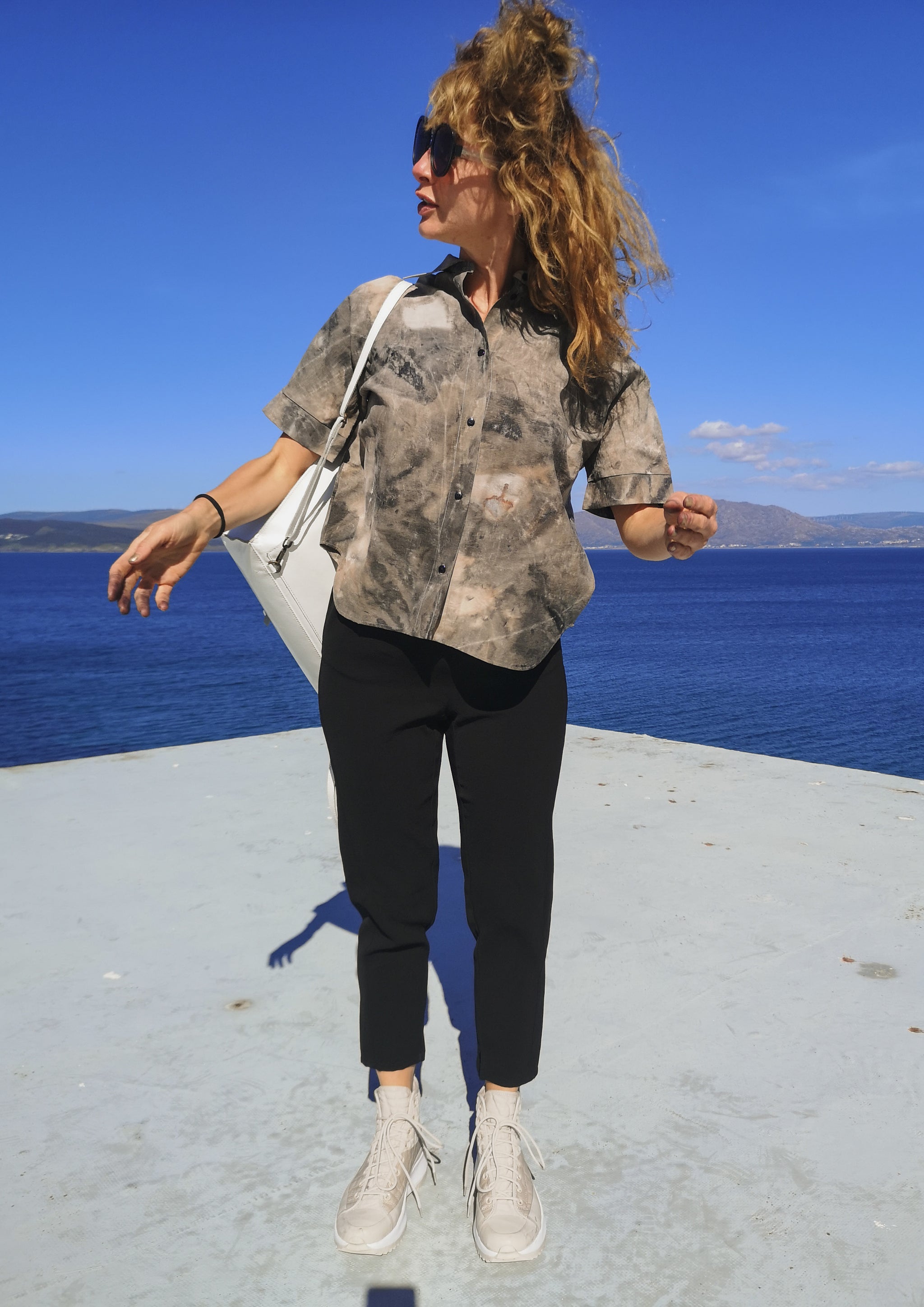 PANTS STRETCH HIGH WAIST - VINTAGE SAKURA CREPE black plain - BERENIK