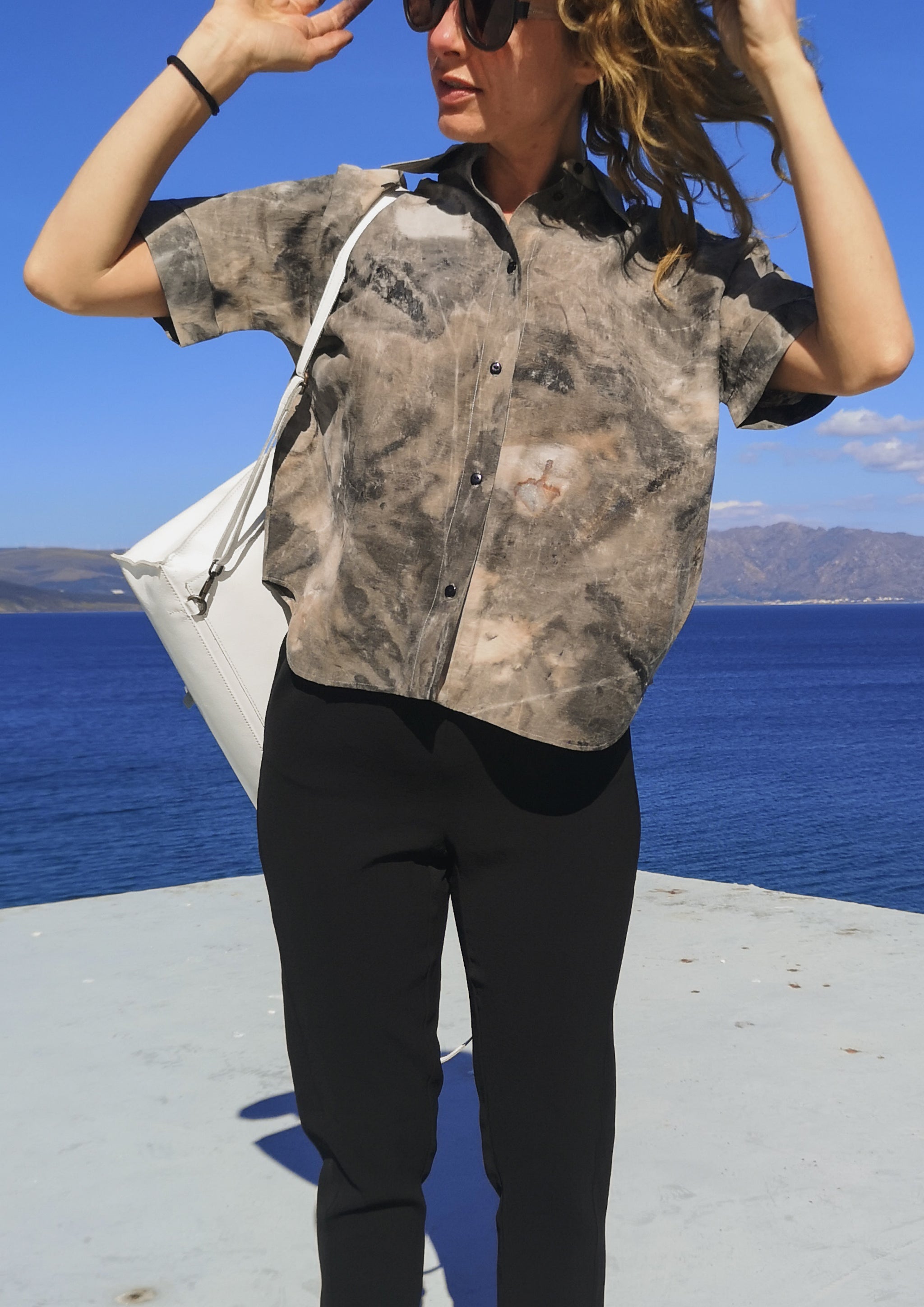 PANTS STRETCH HIGH WAIST - VINTAGE SAKURA CREPE black plain - BERENIK