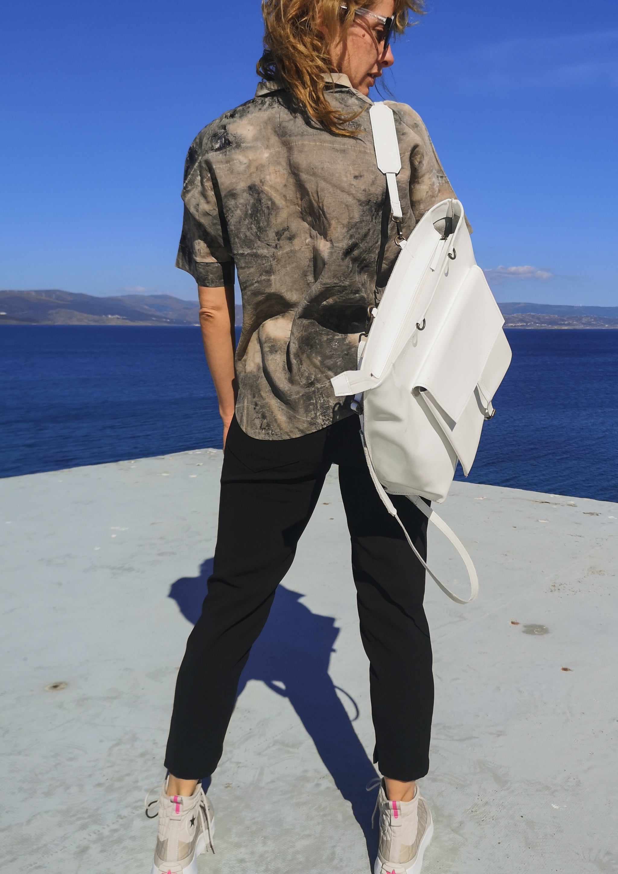 PANTS STRETCH HIGH WAIST - VINTAGE SAKURA CREPE black plain - BERENIK