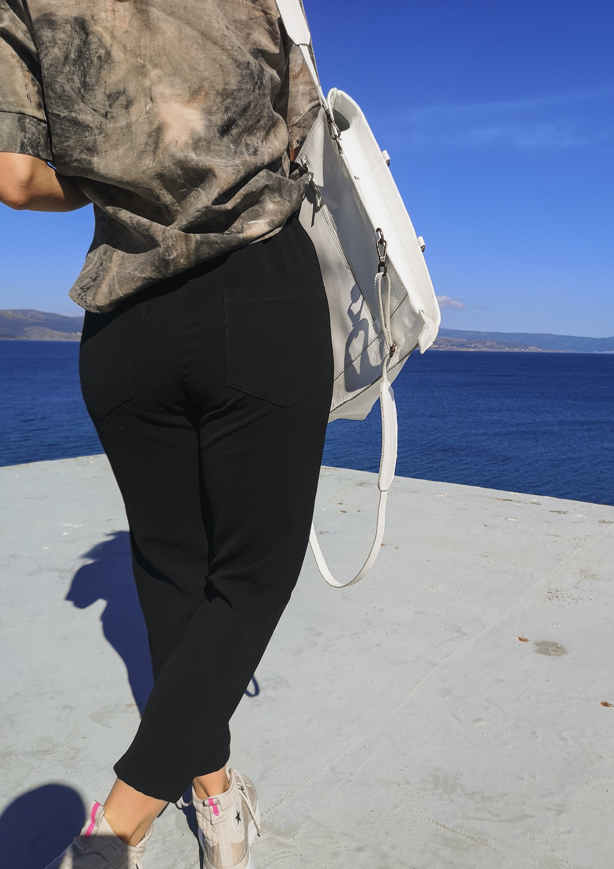 PANTS STRETCH HIGH WAIST - VINTAGE SAKURA CREPE black plain - BERENIK