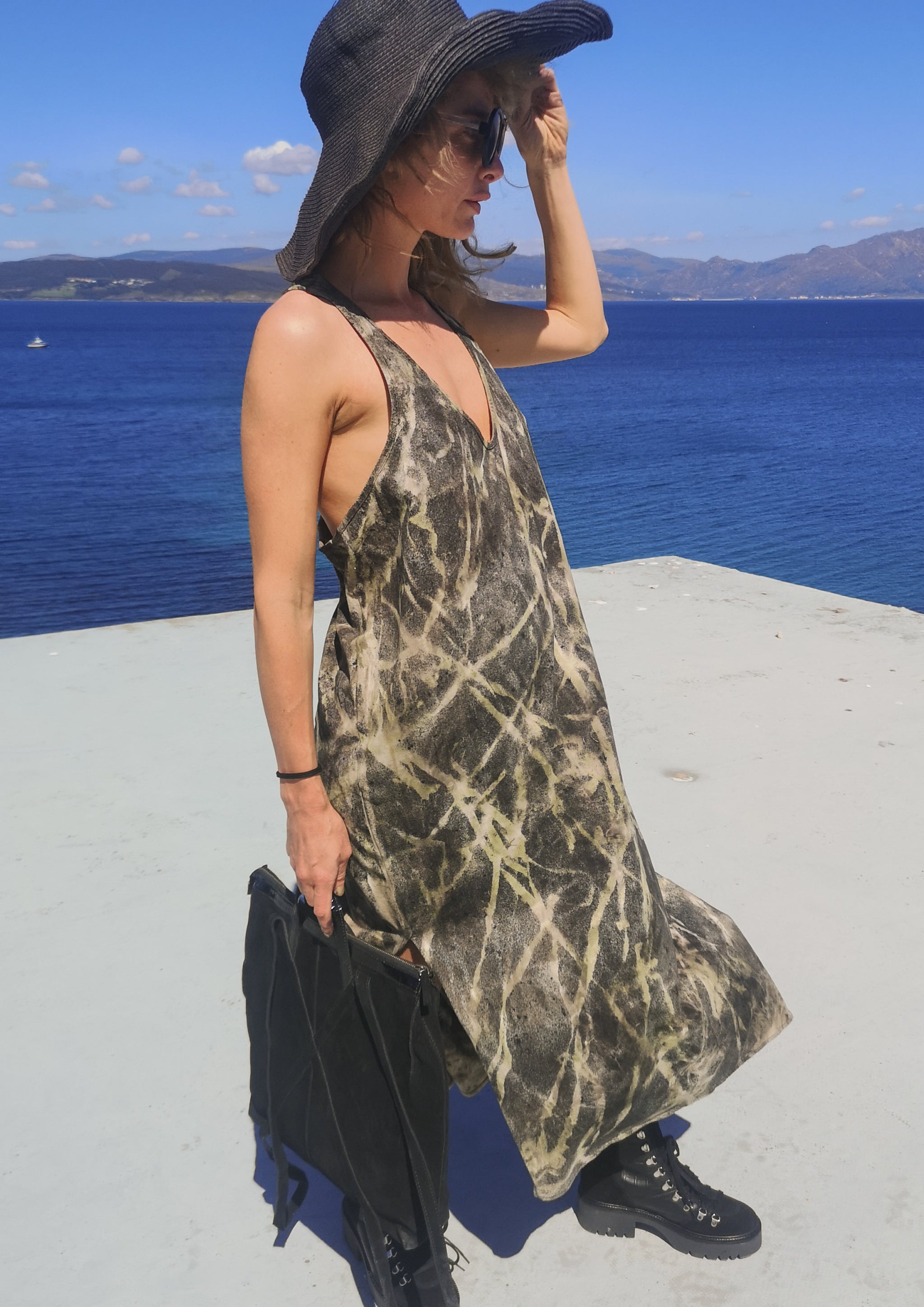 TANK DRESS - black / green / grey painted - BERENIK