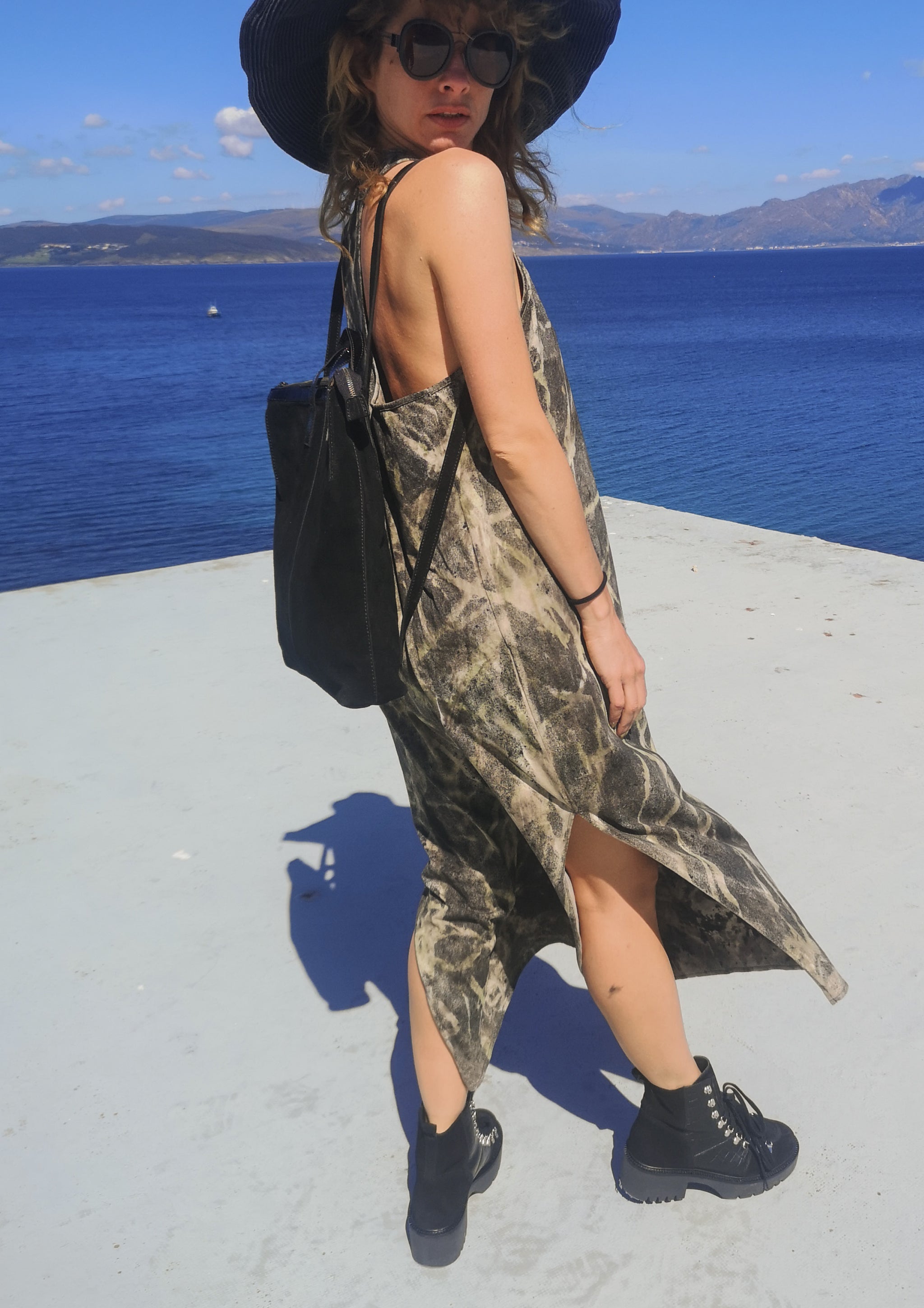 TANK DRESS - black / green / grey painted - BERENIK