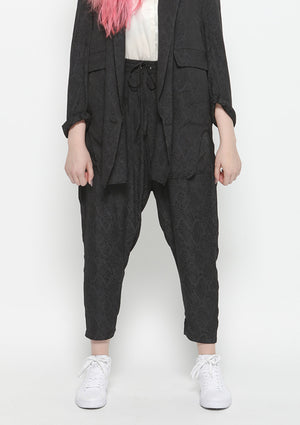 PANTS LOOSE ELASTIC- JACQUARD SATIN black snake - BERENIK