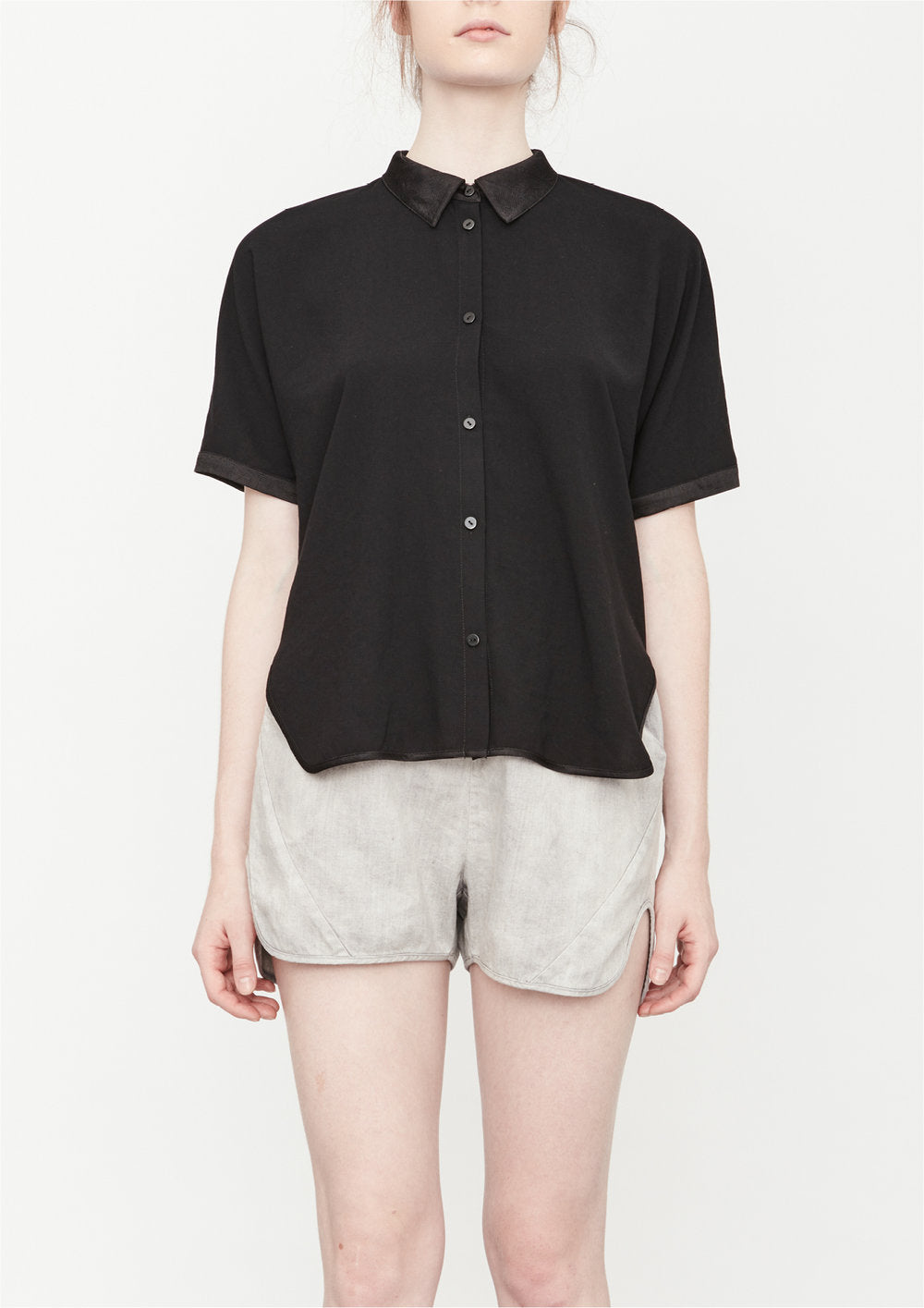 BLOUSE SHORT SLEEVES - THIN DRAPING black - BERENIK