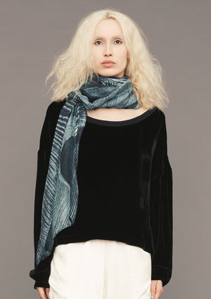 SCARF - SILK MOUSSELINE printed feather black/white - BERENIK