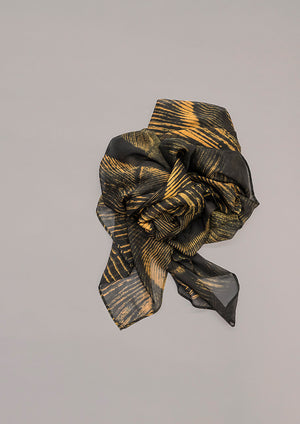 SCARF - SILK MOUSSELINE printed feather gold - BERENIK