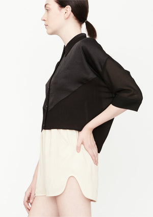 BLOUSE SHORT SLEEVES - SHINY/MESH black - BERENIK