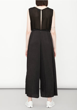JUMPSUIT WIDE - black shiny/matt/mesh - BERENIK