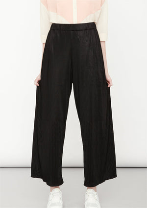 PANTS WIDE ELASTIC - black pleated - BERENIK