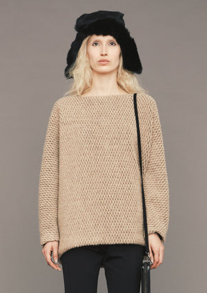 SWEATER POCKETS - WOOL BLEND RHOMB KNIT beige - BERENIK