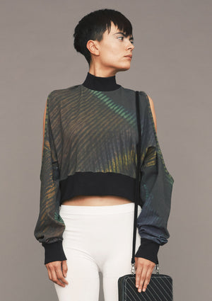 SWEATER CUT OUT TURTLENECK - COTTON JERSEY printed peacock - BERENIK