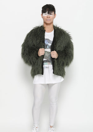 PILOT JACKET - FAUX FUR SHAGGY dark green / FUR LINING black - BERENIK