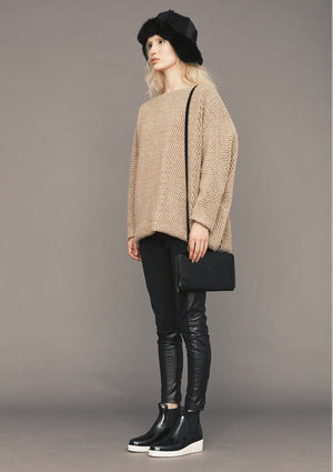 SWEATER POCKETS - WOOL BLEND RHOMB KNIT beige - BERENIK