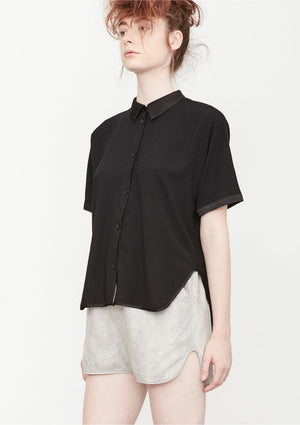 BLOUSE SHORT SLEEVES - THIN DRAPING black - BERENIK