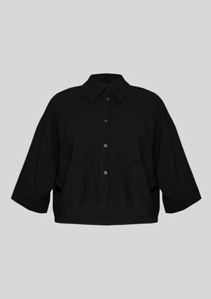 BLOUSE - SHORT SLEEVES - black plain - BERENIK