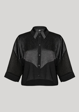 BLOUSE SHORT SLEEVES - SHINY/MESH black - BERENIK