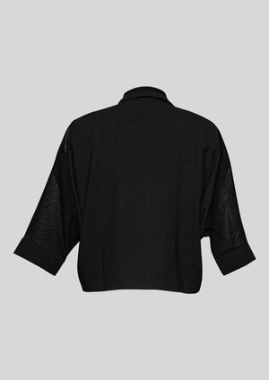 BLOUSE SHORT SLEEVES - SHINY/MESH black - BERENIK
