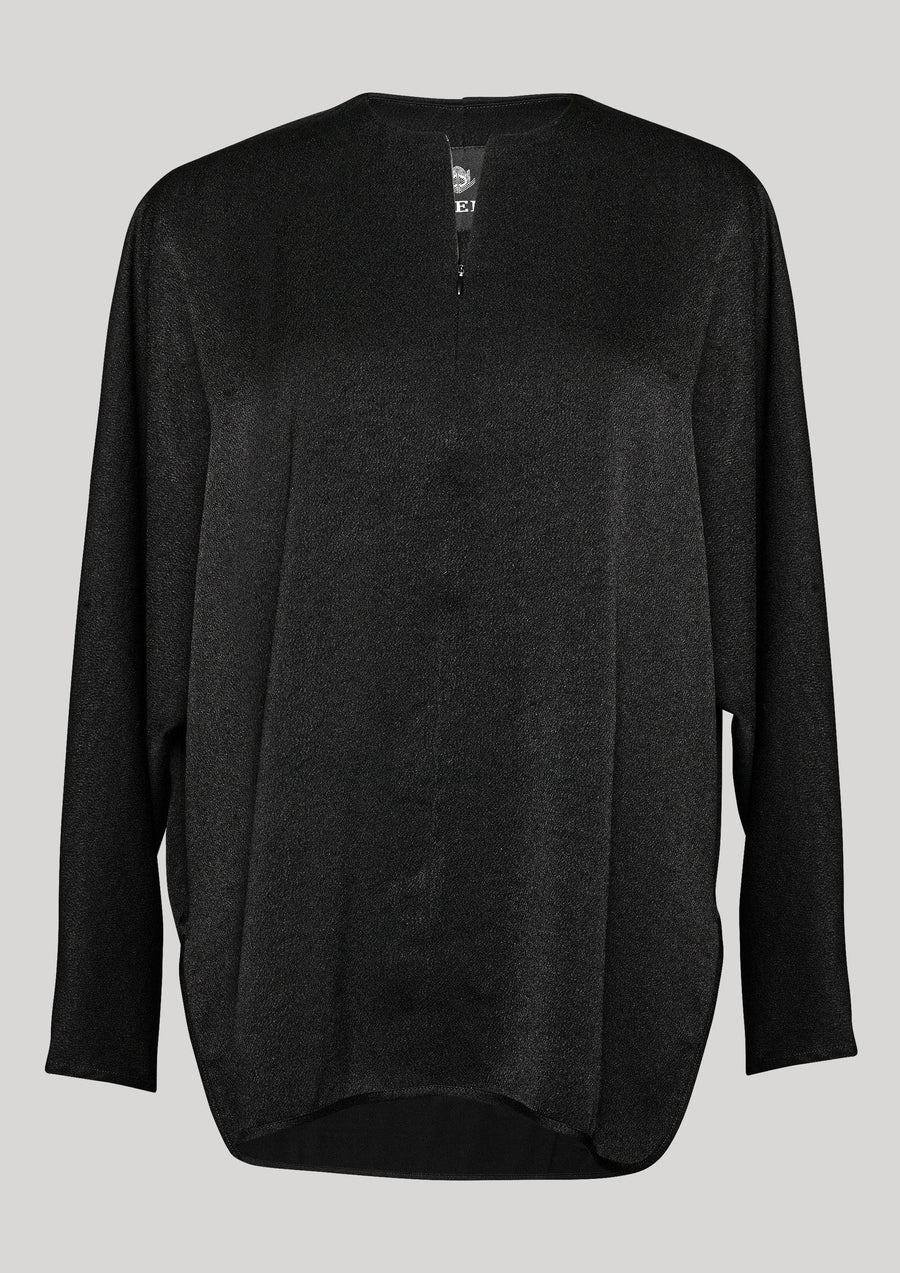 SHIRT ZIP OVERSIZED - HEAVY DRAPING black - BERENIK