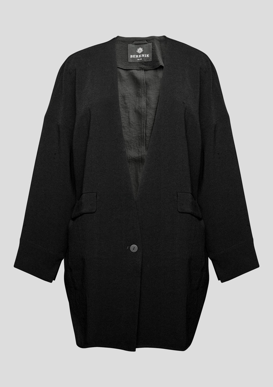 JACKET WITH BUTTON - BOUCLE CREPE black - BERENIK