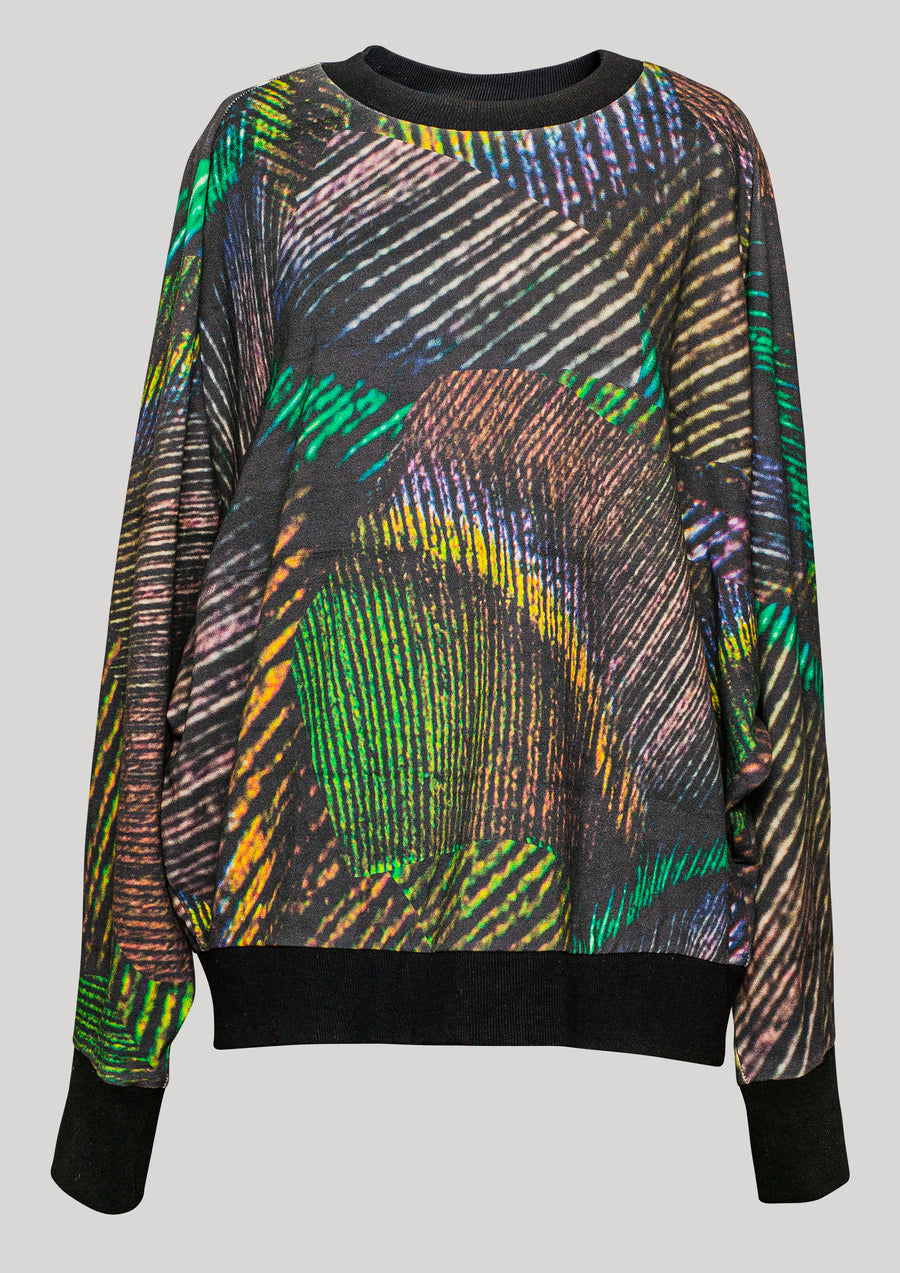 SWEATER OVERSIZED - COTTON JERSEY printed peacock - BERENIK