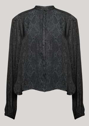 BLOUSE LONG SLEEVES - JACQUARD SATIN black snake - BERENIK