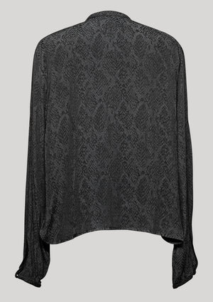 BLOUSE LONG SLEEVES - JACQUARD SATIN black snake - BERENIK