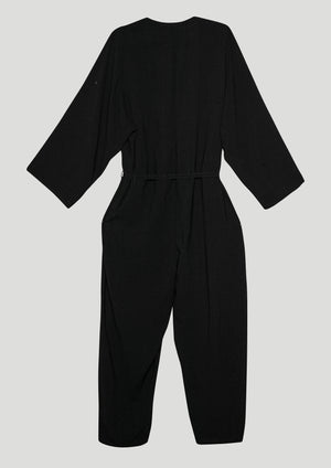 JUMPSUIT-LOOSE/BELT - black plain - BERENIK