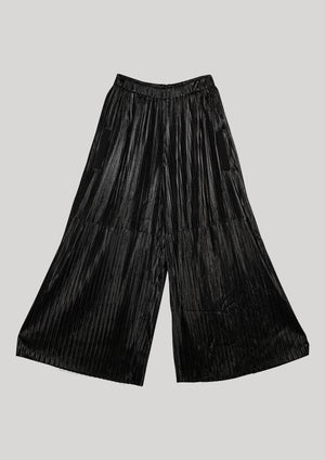 PANTS WIDE ELASTIC - black pleated - BERENIK