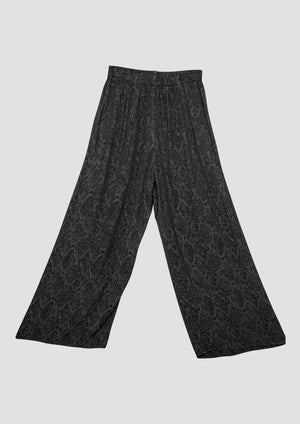 PANTS WIDE ELASTIC- JACQUARD SATIN black snake - BERENIK