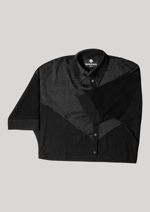BLOUSE SHORT SLEEVES - SHINY/MESH black - BERENIK