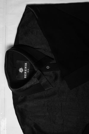 BLOUSE SHORT SLEEVES - SHINY/MESH black - BERENIK
