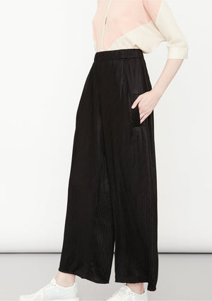 PANTS WIDE ELASTIC - black pleated - BERENIK