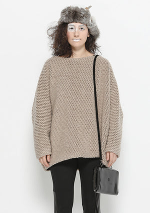 SWEATER POCKETS - WOOL BLEND RHOMB KNIT beige - BERENIK