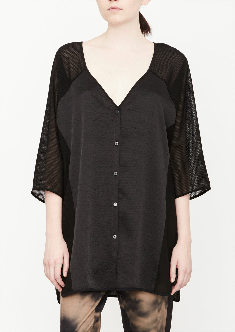 KIMONO SHIRT BLACK SHINY/MESH - BERENIK