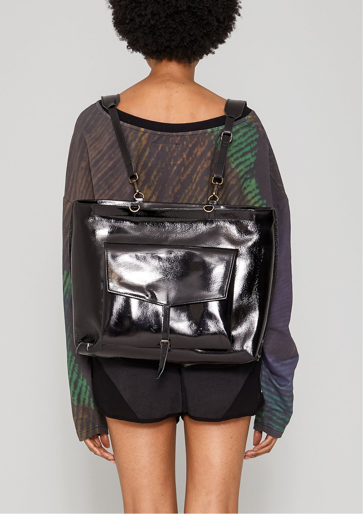 black patent leather ca6 backpack BAG/BACKPACK