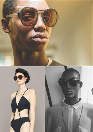 BIG UNISEX BAMBOO SUNGLASSES - dark brown with transparent temples - BERENIK